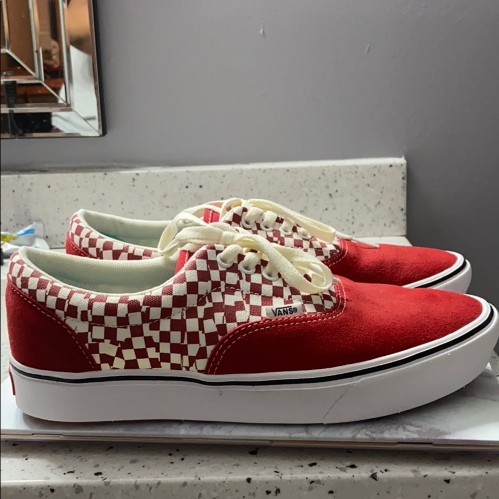 Custom Red Comfy Cush checkered vans